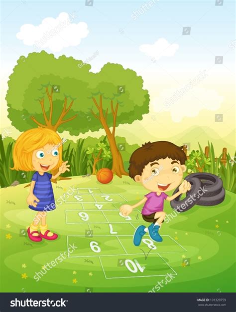 Cartoon Of Children Playing Hopscotch Stock Vector Illustration ...