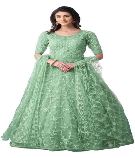 Sitaram Designer Embroidered Net Semi Stitched Anarkali Gown Pista