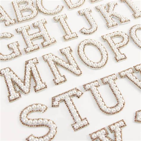 T Patchs De Lettres De L Alphabet Blanc Perle Or Strass Scintillants