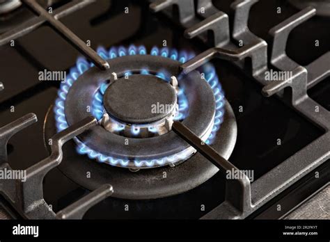 Kitchen Gas Cooker With Burning Fire Stock Photo Alamy