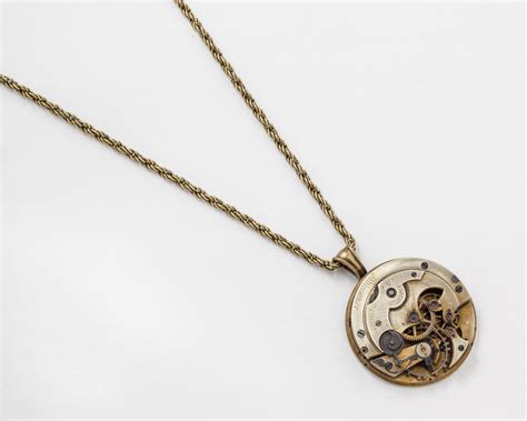 Steampunk Clockwork Statement Necklace Antique Gold Pocket Watch