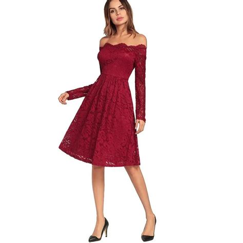 Elegant Hollow Out Ruffle Lace Dress Women Vintage Long Sleeve Slim