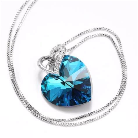 Crystal From Swarovski Blue Heart Necklace In Crystal Necklace