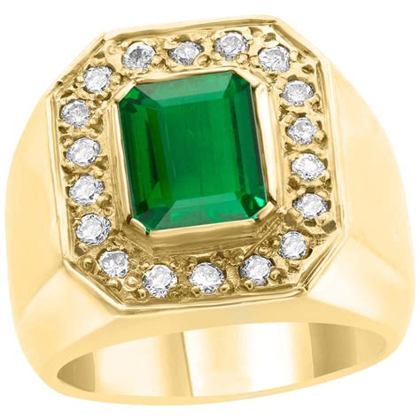 AGL Certified 2.75 Carat Emerald Cut Colombian Emerald Diamond 18 K Men ...