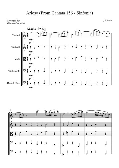 Arioso From Cantata 156 Sinfonia Arr Gildson Cerqueira Sheet