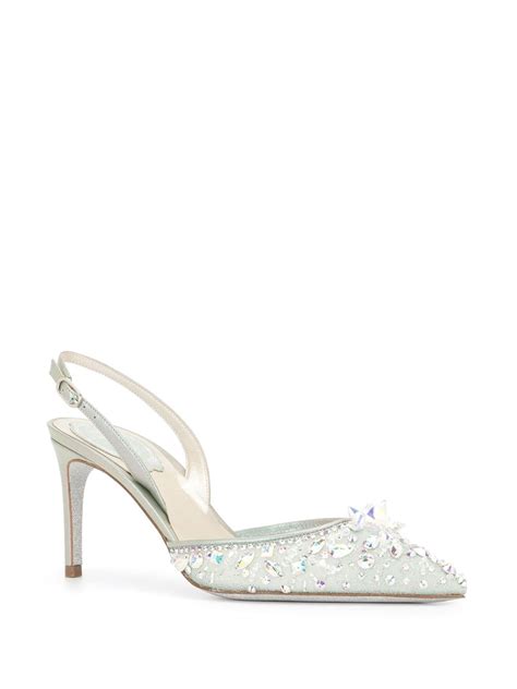 Ren Caovilla Cinderella Crystal Embellished Lace Pumps In Blue Modesens