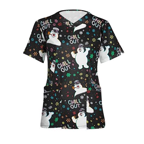 Susanny Christmas Print Scrubs For Women Xmas Snowman Print Uniforms