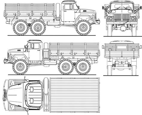 ZIL 131 Blueprint - Download free blueprint for 3D modeling