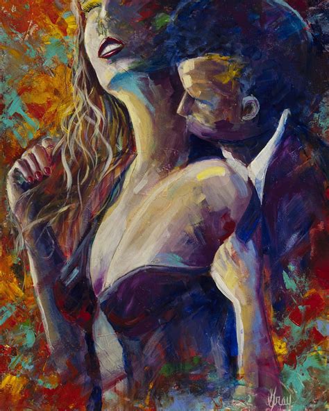 Romantic Love Making Bedroom Painting Kissing Man And Woman Intimate