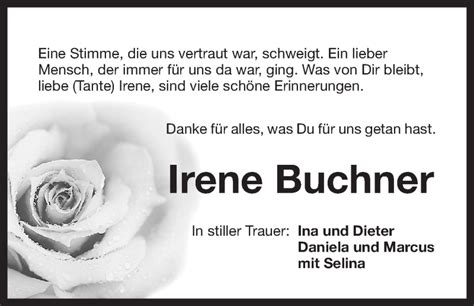 Traueranzeigen Von Irene Buchner Gemeinsamtrauern N Land