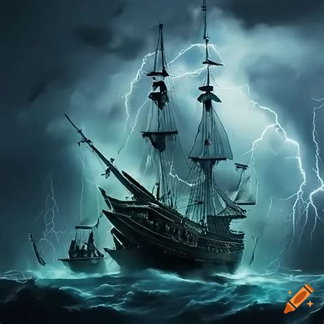 Ghost Pirate Ship In A Storm On Craiyon