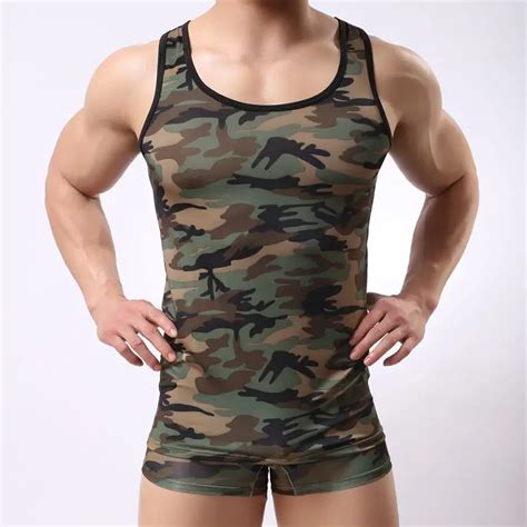 2017 Summer Fashion Brand Camouflage Men Sexy Tank Tops Gay Male Vest Undershirt Singlets Size M