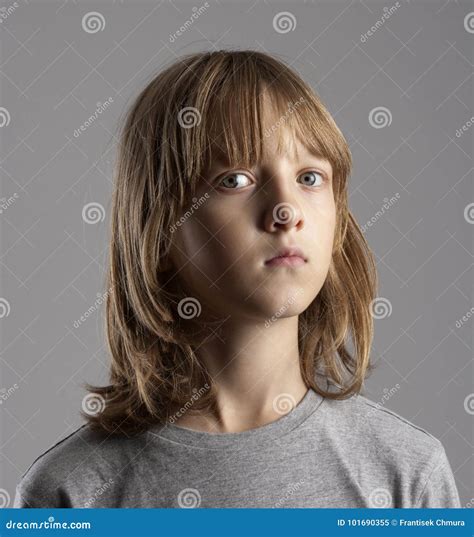 Portrait of a Boy with Long Blond Hair Stock Image - Image of face ...