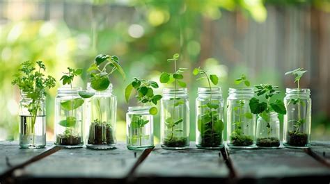 Premium Photo Plants In A Mason Jar Are Lined Up On A Wooden Table