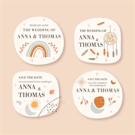 Free Vector Hand Drawn Boho Wedding Badges