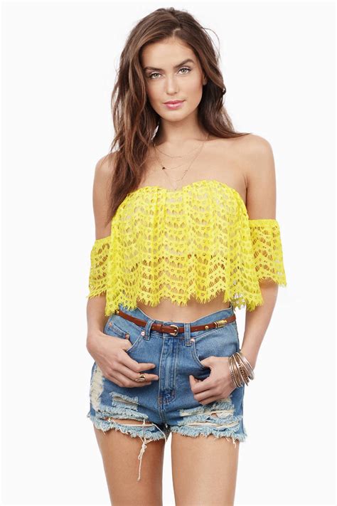 Yellow Crop Top Crochet Crop Top Off Shoulder Crop Top Yellow Top