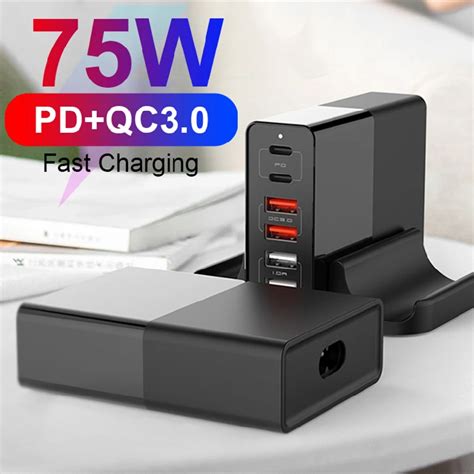 Ilepo 75w Usb Charger Pd Qc30 Dual Protocol Fast Charge 6 Port Multi Usb Quick Charger Station