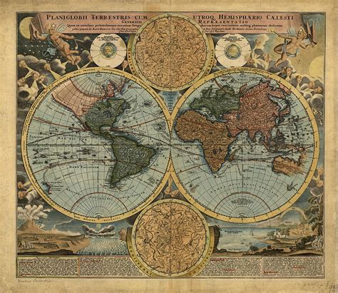 Antique Maps Old Cartographic Maps Antique Map Of The World Double