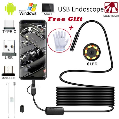 10M Endoscope Camera 1080P HD USB Endoscope With 6 LED 1 2 5M Cable