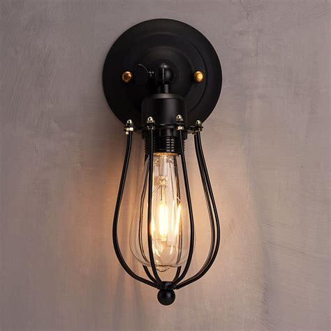 Wire Cage Wall Sconce Oak Leaf Vintage Style Industrial Black Mini