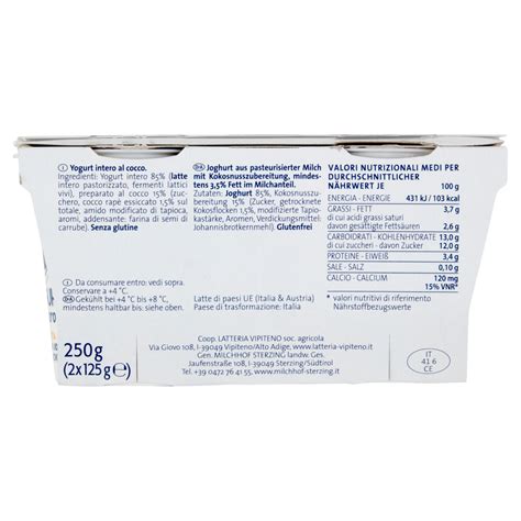 Sterzing Vipiteno Yogurt Intero Cocco 2 X 125 G Carrefour