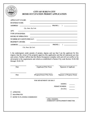 Fillable Online Home Occupation Permit Application City Of Suisun