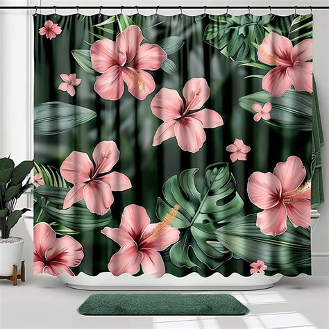 Transform Your Bathroom With Tropical Pink Flowers And Green Floral