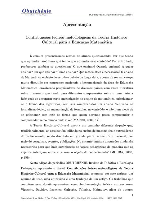 Pdf Apresentação Contribuições Teórico Metodológicas Da Teoria