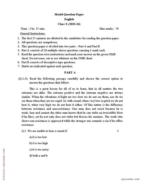 Up Board Class 10 English Model Paper 2024 Free Pdf Download