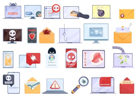 Premium Vector Malware Icons Set Cartoon Set Of Malware Icons