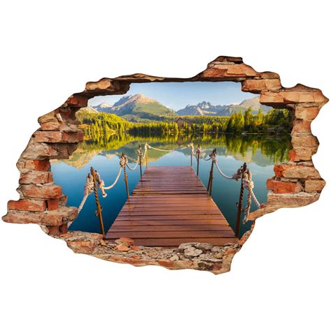 Sticker Trompe L Oeil Vue Entre Montagnes Et Lac Stickers STICKERS