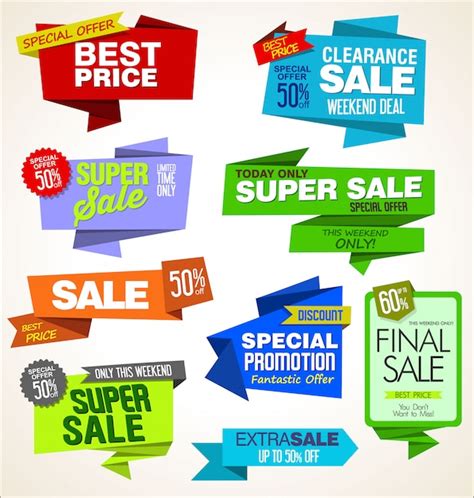 Premium Vector Modern Sale Origami Banners And Labels Collection