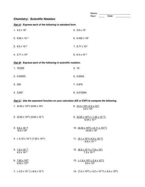 Free Printable Scientific Notation Worksheets [pdf] Answers Grade 1 12