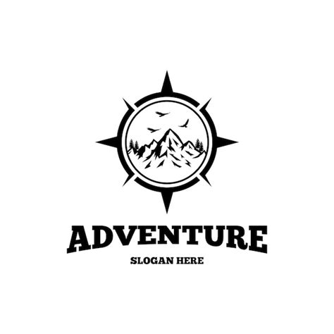 Vector Mountain Adventure Vintage Und Kompass Logo Design Premium Vektor