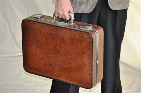 Vintage Leather Briefcase 1950s Leather Small Suitcase