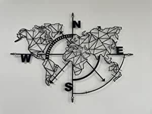 Dekadron Mappa Del Mondo In Metallo Motivo Bussola Geometrica In