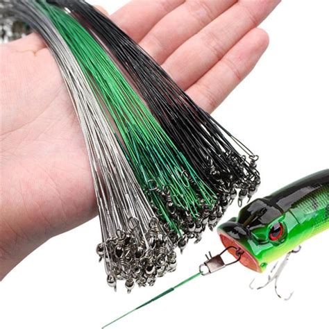 Pcs Anti Bite Steel Fishing Line Steel Wire Leader With Swivel Fishing