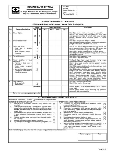 Formulir Resiko Jatuh Pasien Dewasa Morse Pdf