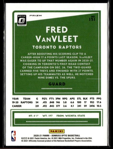 2020 21 Panini Donruss Optic Fred VanVleet Wave Holo Prizm 131 Raptors