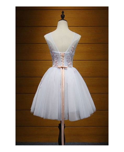 Princess A Line Scoop Neck Short Tulle Homecoming Dress With Appliques