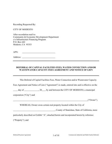 Standard Deferred Payment Agreement Notice Of City Of Modesto