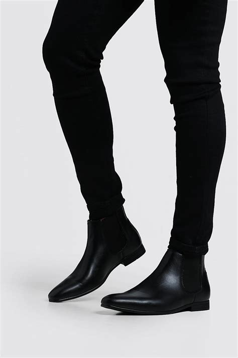 Mens Black Faux Leather Chelsea Boots Boohoo