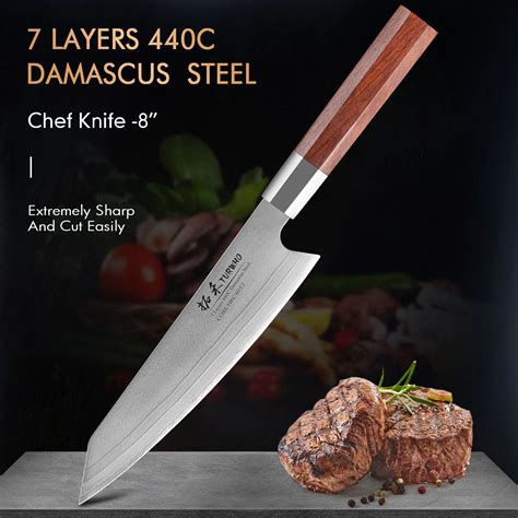 Turwho Cuchillo De Chef Japon S De Pulgadas Capas Acero De Damasco