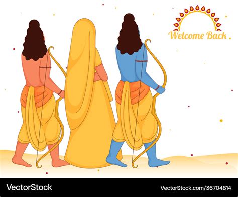 Back View Hindu Mythology Lord Rama With His Vector Image