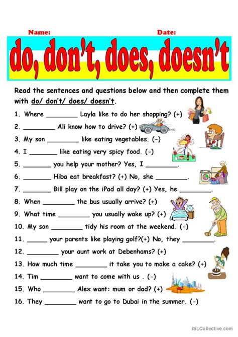 Do Does Don T Doesn T General Gra English ESL Worksheets Pdf Doc