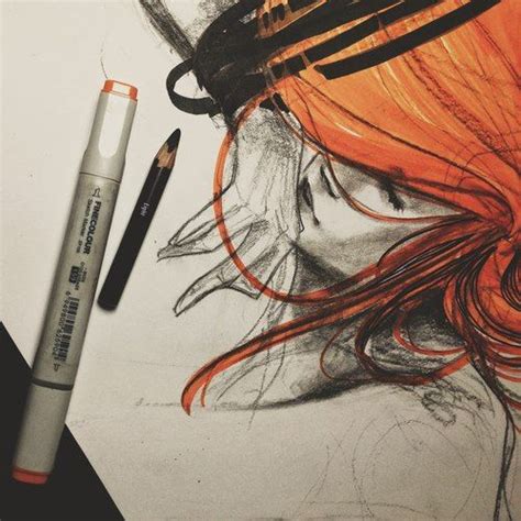 A Pencil Drawing Of A Woman With Red Hair