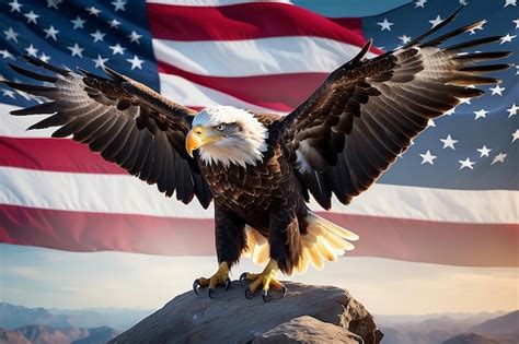 Premium Photo Eagle With American Flag Flies In Freedom