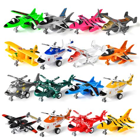 JOYIN 16 Pcs Pull Back Airplane Toys, Boys Plane Playset, Aircraft Including Helicopter Toys ...