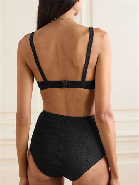LISA MARIE FERNANDEZ Button Embellished Seersucker Bikini NET A PORTER