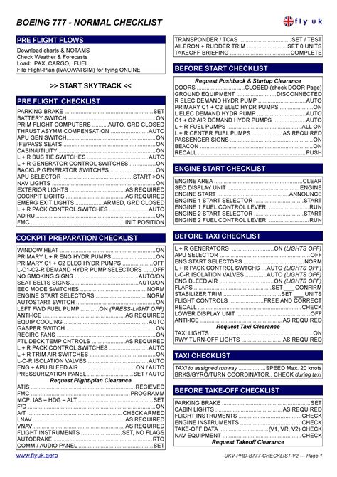 Ukv Prd B Checklist V Boeing Normal Checklist Pre Flight